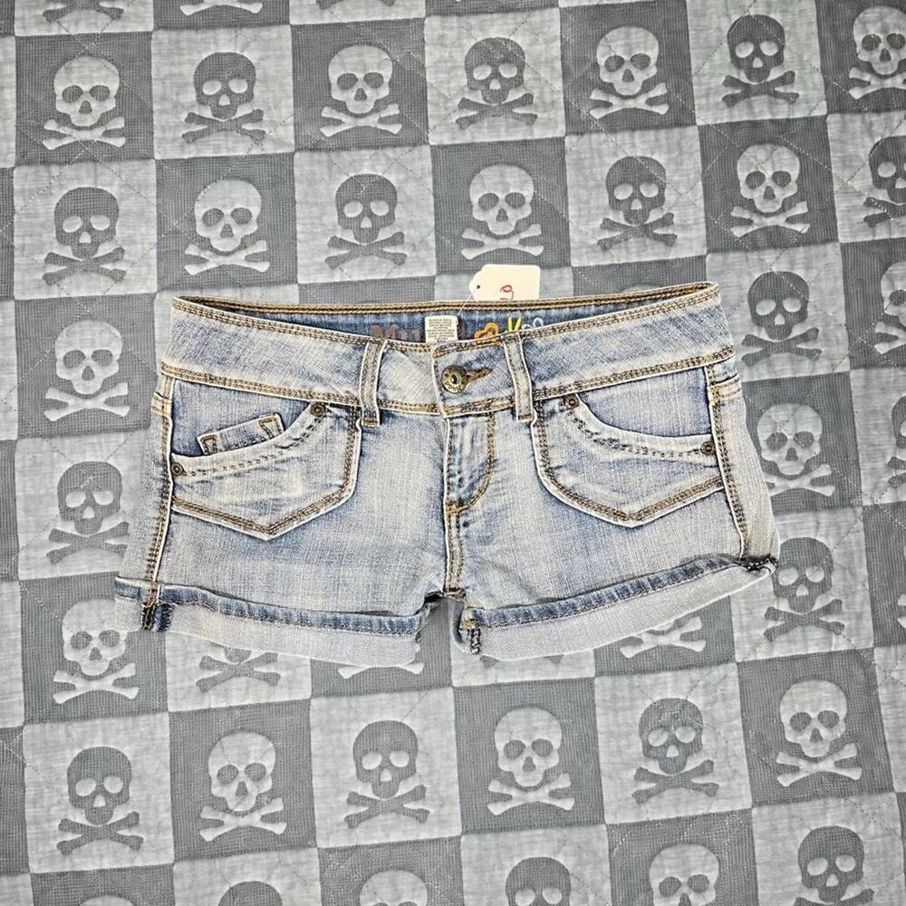 Low rise cargo denim mini
